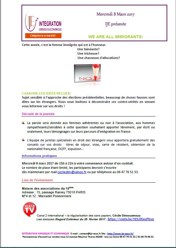 IJE - Invitation journée internationale de la femme 8 mars 2017 consultation juridique gratuite